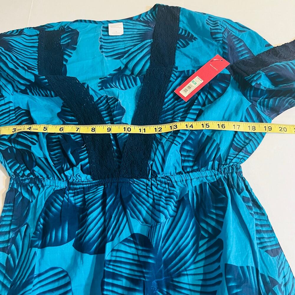 Merona Printed Plunge Neck Swim Cover Dress Size M Medium Blue - Picture 4 of 6